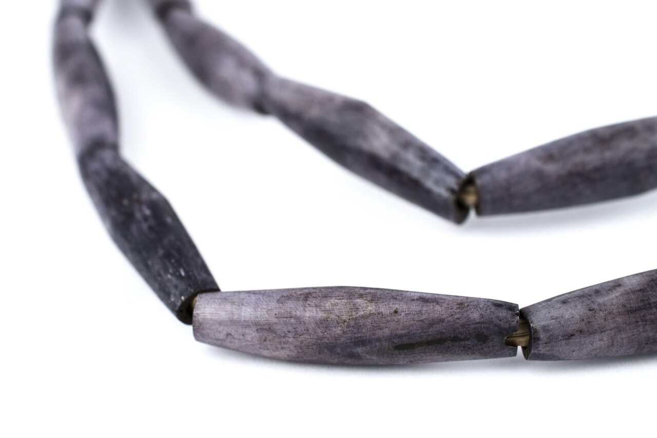 The Bead Chest Dark Grey Kenya Bone Beads Elongated 8mm African Tube Large Hole 32 Inch Strand Handmade